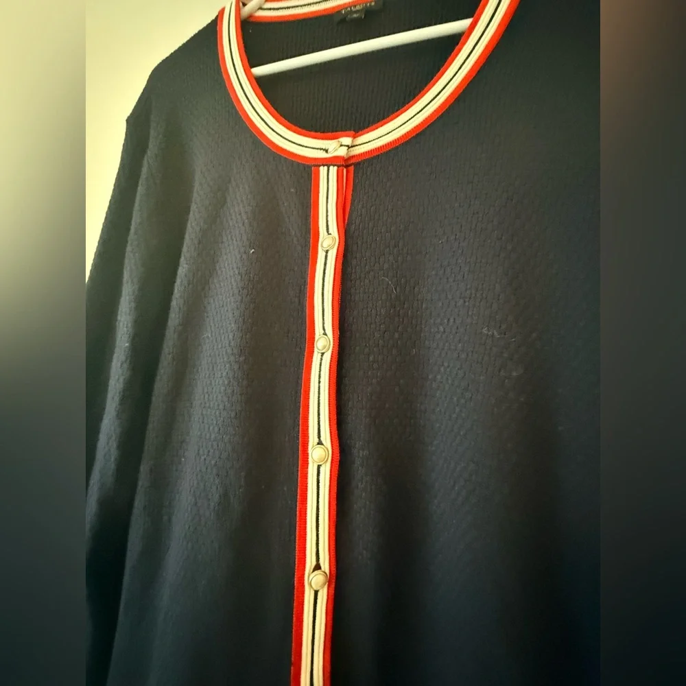 Talbots Navy Cardigan with Red and White Trim - Picture 7 of 8
